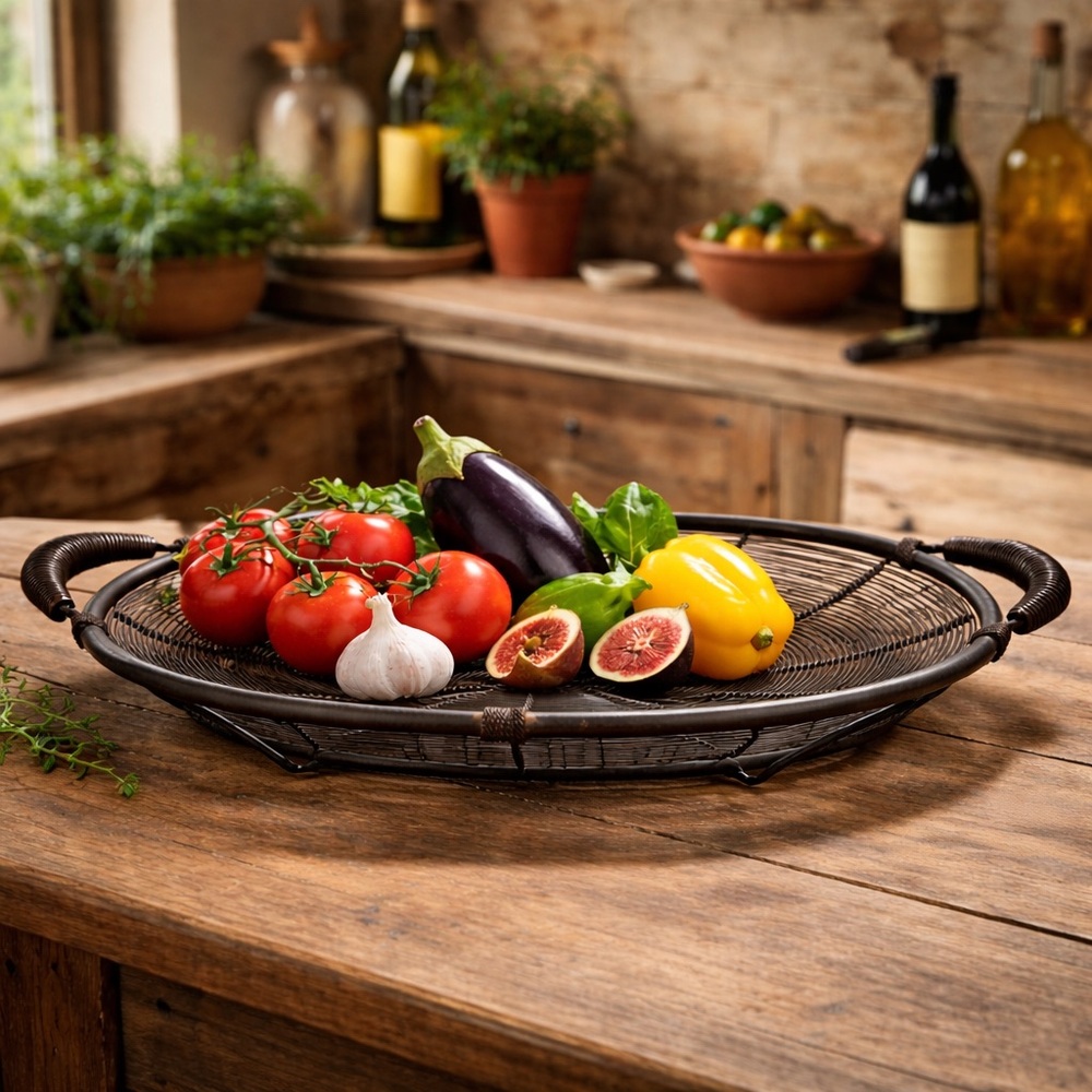 Wire Sturdy Oval Shallow Wire Metal Bread Fruit Basket Centerpiece Tray #1220255